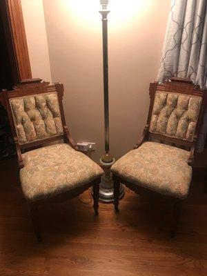 Two Edwardian parlor chairs which did not require any restoration.