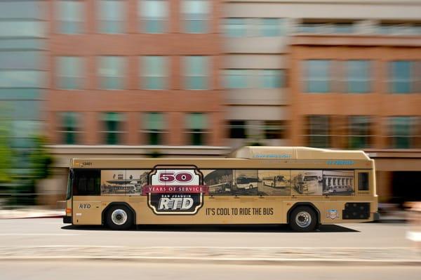 Check out our 50th Anniversary Gold Bus. #ItsCoolToRideTheBus