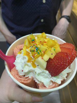 Mango strawberry rolled ice cream