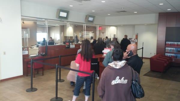 Checked back 3 hours later around 330. They added one teller...with 3 tellers, line is out the doors.