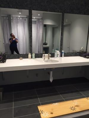 Bathroom! Filled with all you need to leave your spin class looking great.