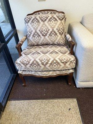 Reupholstered arm chair for customer from Chino