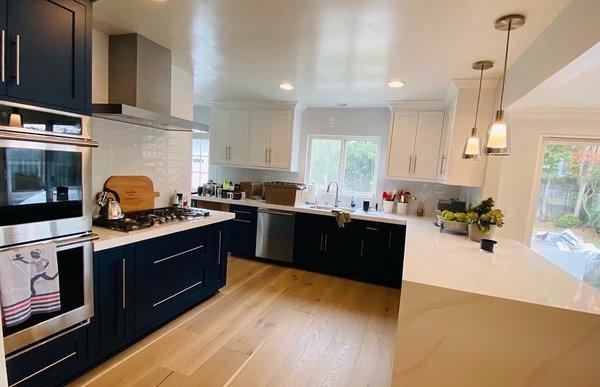 blue with white cabinets inset shaker style