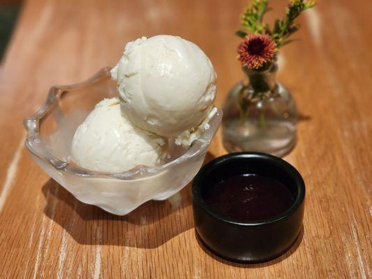 House Made Crème Fraîche Ice Cream with Pomegranate Jam (ordered on the side)