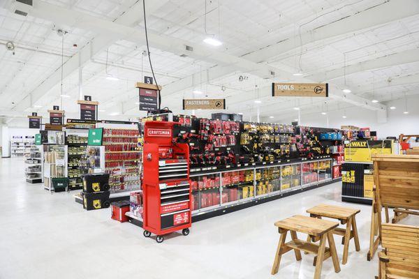 Part of the inside of the Beaumont store, featuring tools, hardware, and fasteners.