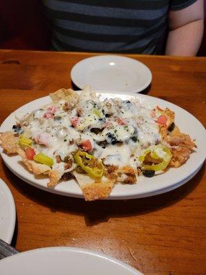 Italian nachos - the "chips" are made of fried pasta!