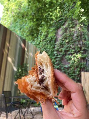 Wonderful pain au chocolat and peaceful outdoor vibe.