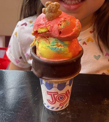 Kid's scoop of Superman in dipped cake cone