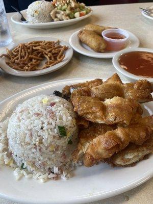 This is the Mandarin chicken lunch the veggie spring rolls are like a dollar extra but truly a delicacy. Put the sauce On the side.