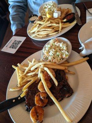 Fried seafood platter, ribs and grilled shrimp!