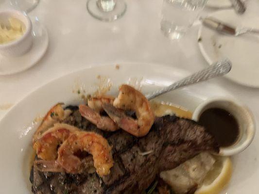 Black Angus Ribeye shrimp potatoes au gray