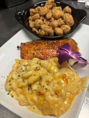 Salmon was mouth watering and Mac and cheese was amazing!