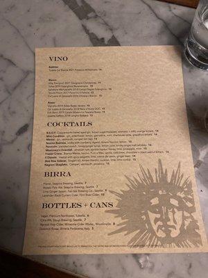 Drink menu