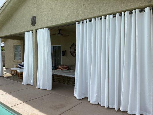 16 curtain panels made into 4 extra wide panels.