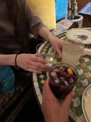 Freshly squeezed lemonade and Pomegranate Sangria