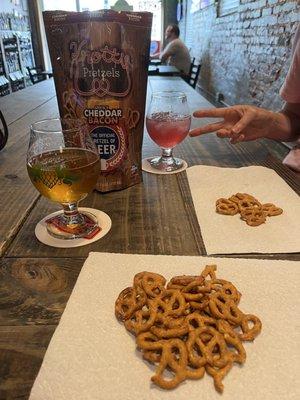 Who needs a place with burgers when you can get any number of cold beverages and a great bag of pretzels!