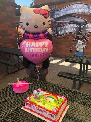 Hello Kitty balloon to match my daughter's Hello Kitty birthday cake! Photo taken: 11-9-18