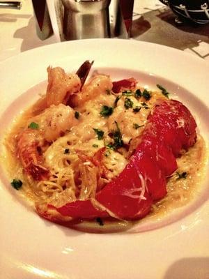 Lobster and shrimp angel hair pasta. Divine!