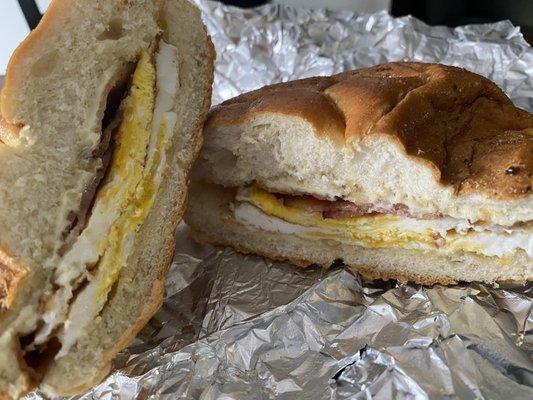 Bacon egg and cheese on a roll