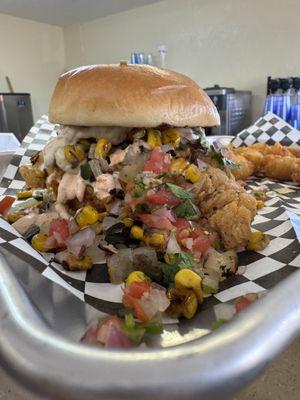 The "Tex-Mex"  a six ounce sirloin/brisket blend gourmet burger.