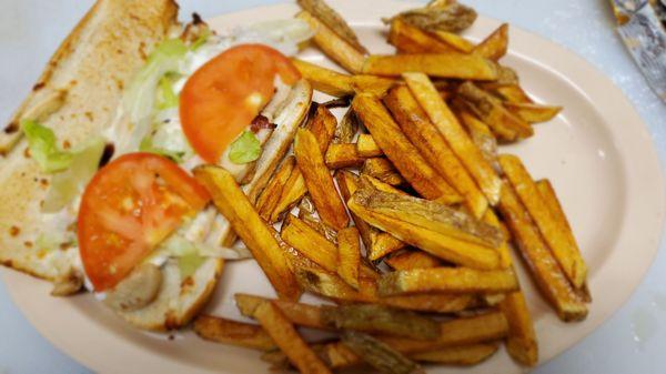 Chicken bacon ranch sub and fresh cut fries