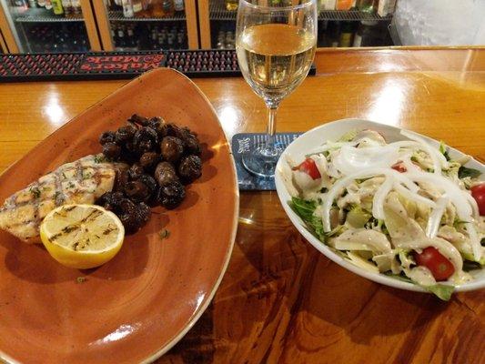 Butter herb salmon, chef's "veggie of the day" (mushrooms), and side caesar salad to accommodate my low carb diet. Delicious!