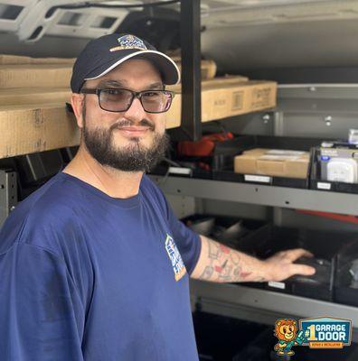 #1 Garage Door Technician in truck to get Garage Door Parts