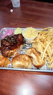 Half chicken platter with Mac and fries