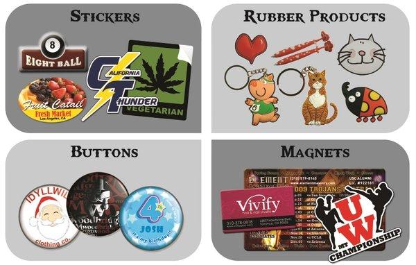 Stickers / Rubber Products / Buttons / Magnets