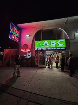 Night-time view of the Storefront