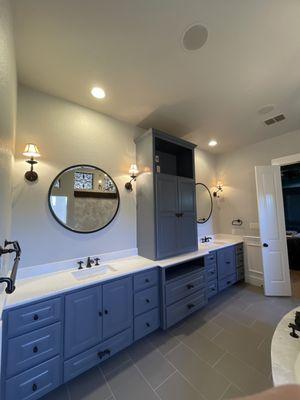 New Quartz Countertops, Cabinet Painting, and Floor Tile