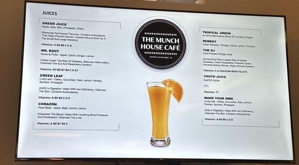 Juice Menu