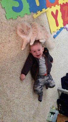 Kitty loving on his human baby