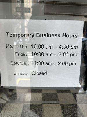 Temporary Business Hours