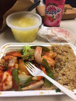 Garlic shrimp with vegetables and pork fried rice!