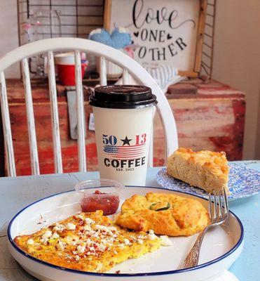 Delicious "Breakfast Square" plate! Perfect for brunch too! A bit zesty, and filling.