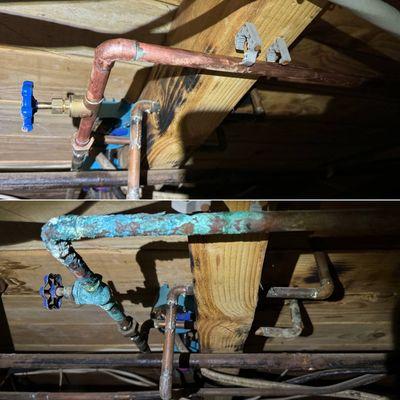 Plumbing, fixing leak in crawlspace