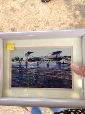 This cute framed painting of old husky stadium for a quarter?!? Awesome.