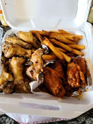 Trio + fries.  Buffalo, lemon pepper & honey garlic