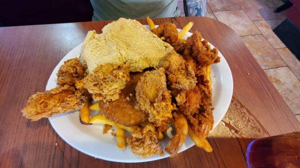 Cat fish, oysters, shrimp and fries combination for my hubby