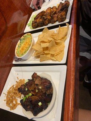 Burnt ends, artichoke dip and jumbo smoked wings