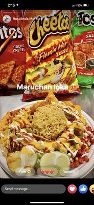 Crazy Maruchan with chips and street corn hot sauce jalapeños nachos cheese