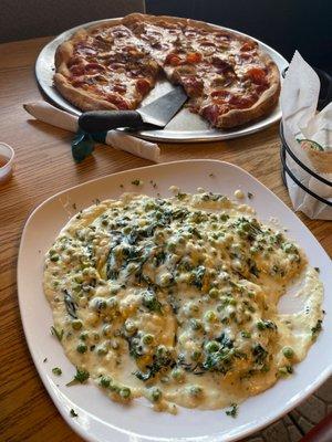 Pizza & Stuffed Shell Alfredo.