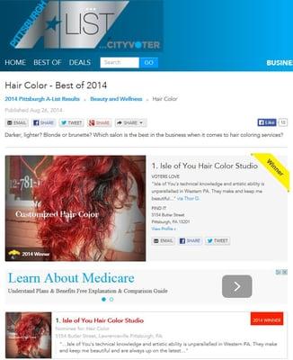 Pittsburgh A LIST winner for best hair color in Pittsburgh!