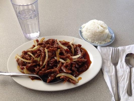 Szechuan Beef with steamed rice