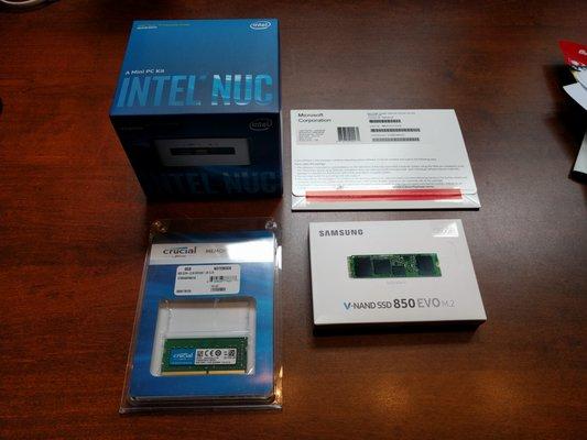 Everything you need for an Intel NUC (NUC, RAM, SSD, and OS).