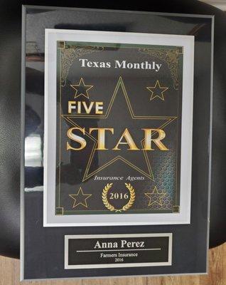 TX Monthly Award-Anna Perez Agency