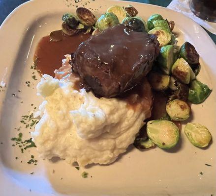 Braised short ribs with Brussel sprouts and mashed potatoes