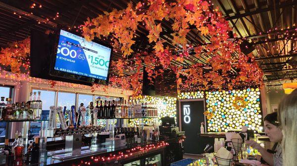 The bar area inside. Beautifully decorated for fall