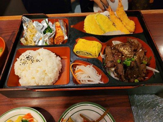 Lunch Bento Box - beef bulgogi comes with tempura. All delicious!